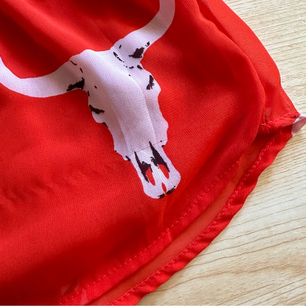 ❤️SOLD Peach Love California Cattle Skull Off The Shoulder Top, Red Orange, Ruf - Picture 10 of 16